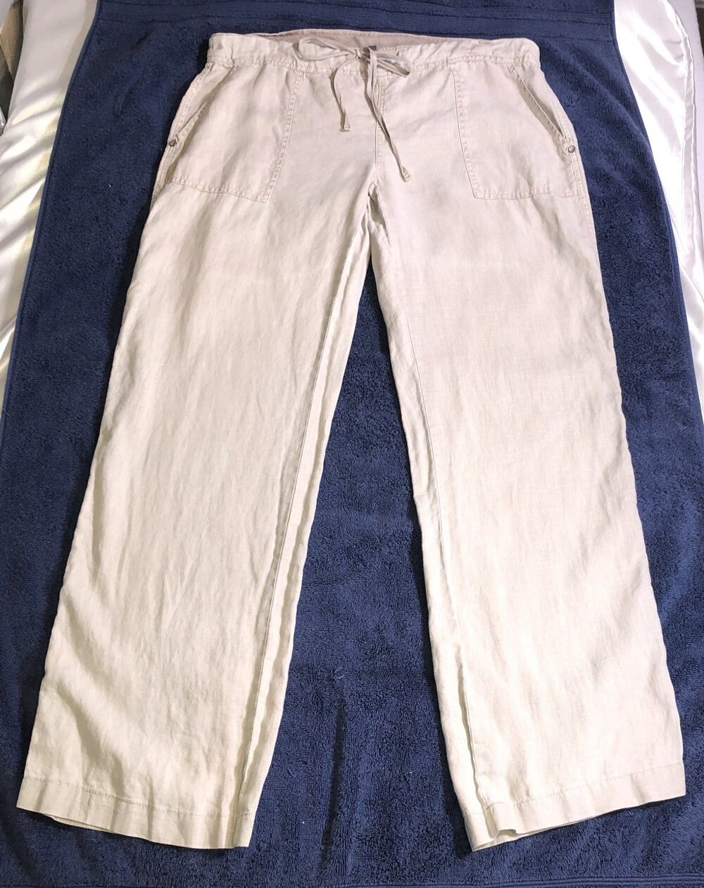 Michael Stars Linen Pants Drawstring Deep Pockets Beige Womens Size M